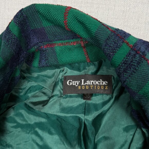 Vintage Guy Laroche Plaid Green Jacket Double Breasted Wool Blend Size 36 - Picture 12 of 12